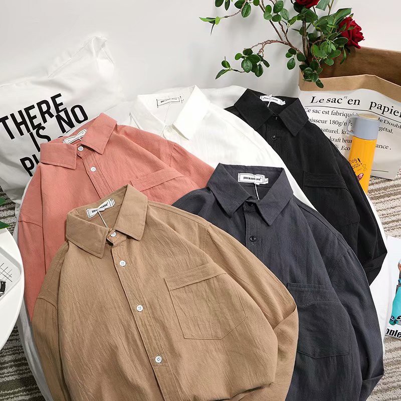 Áo sơ mi nam trơn unisex kèm túi thời trang nam đồ nam chất lượng