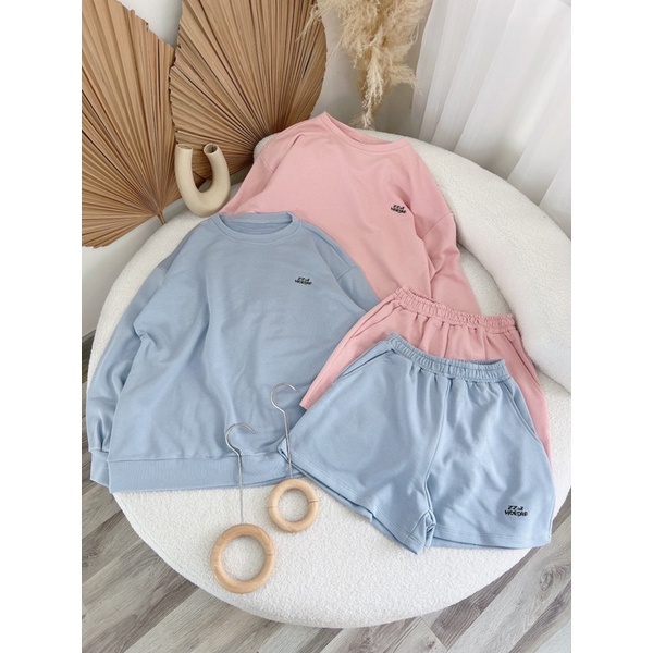 SET ÁO SWEATER CỔ TRÒN + SHORT HAI MÀU