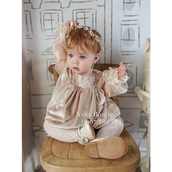 Body Váy Công Chúa Bé Gái - Xuka Boutique - Bodysuit Nhung Nơ Cao Cấp Mặc Giáng Sinh, Tết [Ảnh Thật]