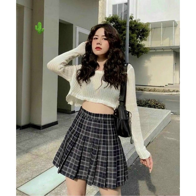 Set váy caro kate bẹt vai xinh GB1306