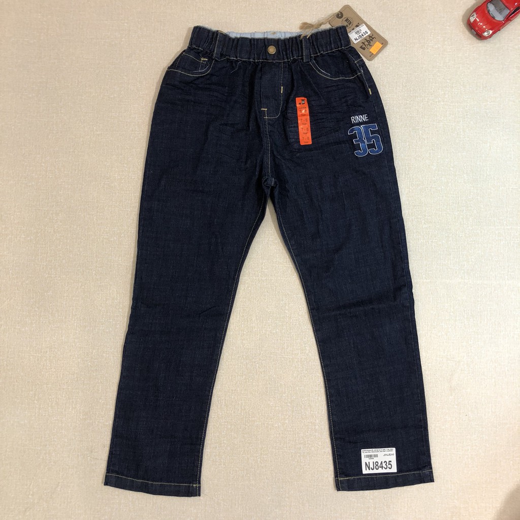 NJ8435- Quần jean bé trai, dài đại bự co giãn, 1 lớp, thêu 35, xanh đen, Made in Vietnam, size nhỡ 7-14, ri8/t5b