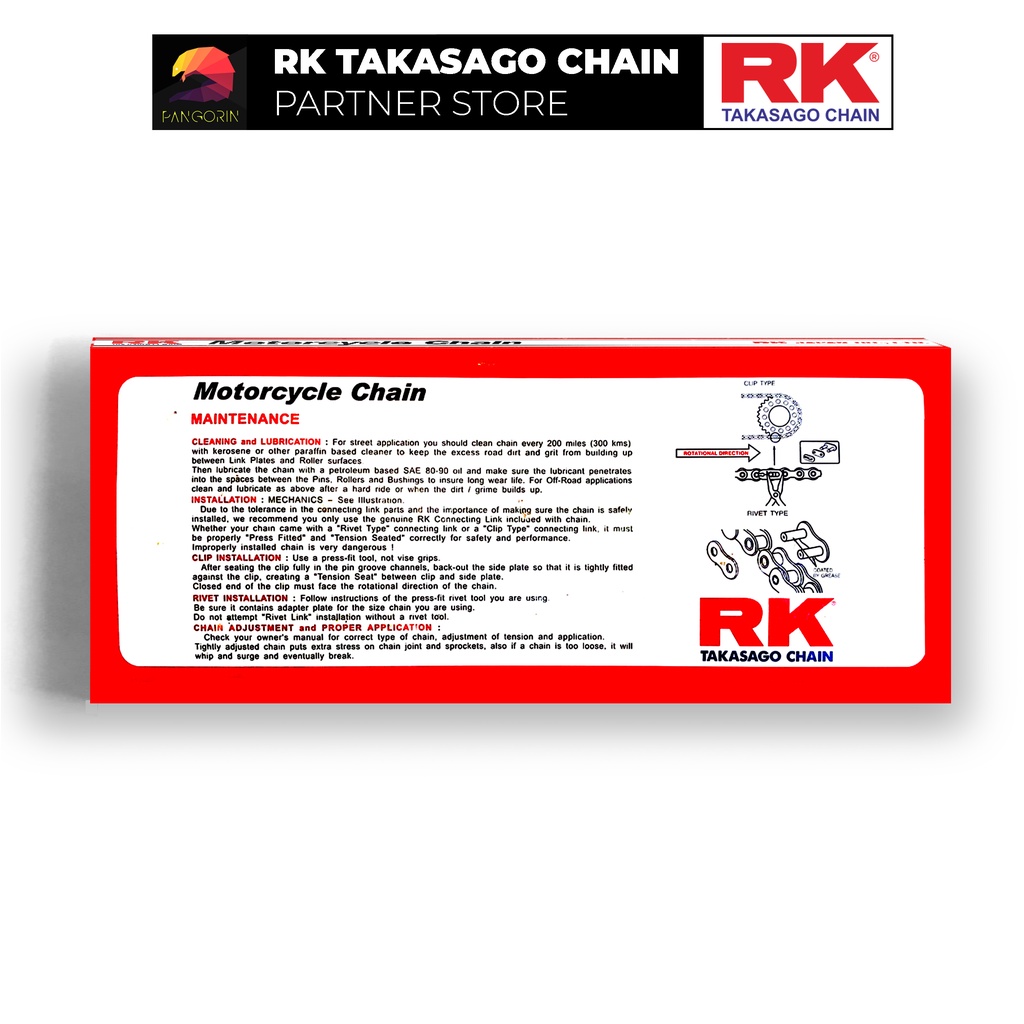 Sên xe máy RK Takasago Chain mã GB-428-SB, màu vàng, không phốt cao su, kích thước 9 ly - 428, 124 / 132 mắc sên