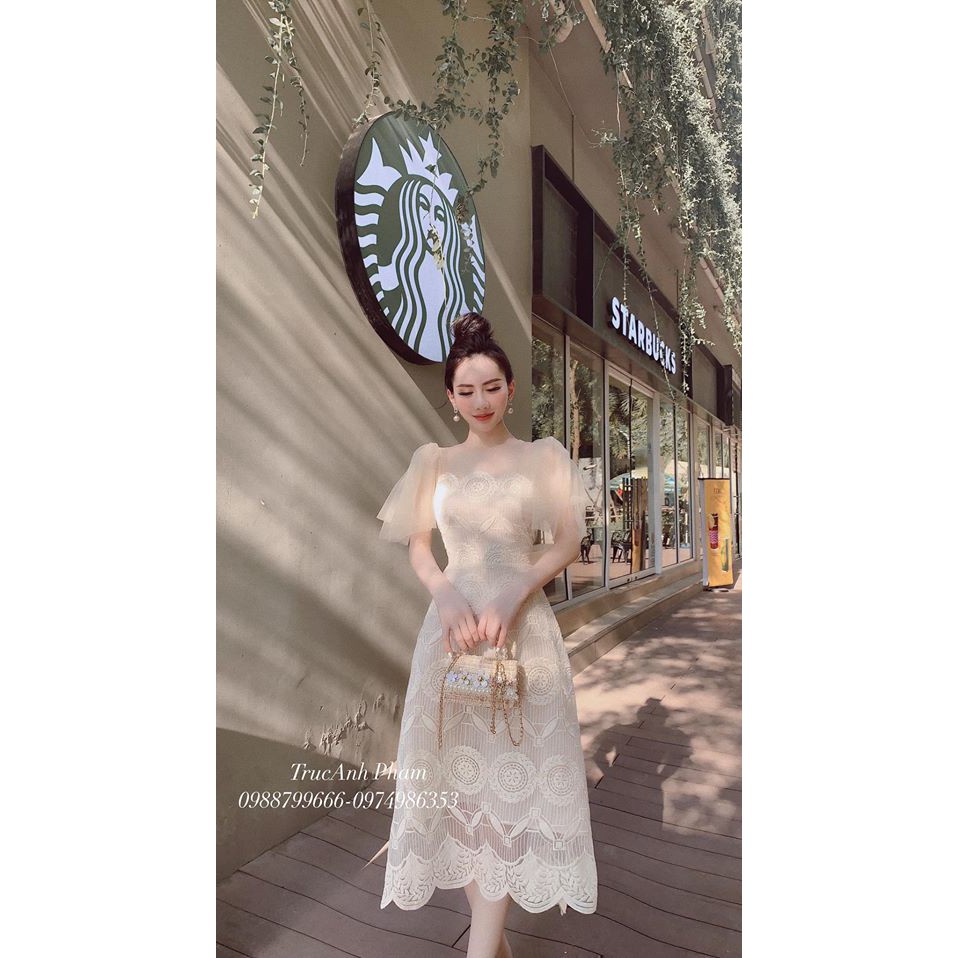 [Mã FAGREEN245 giảm 10% tối đa 30K đơn 99K] VÁY REN CHỈ PHỐI LƯỚI HÀNG THIẾT KẾ CAO CÁP 2 LỚP