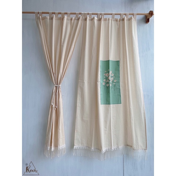 RÈM HOA CÚC NỀN XANH  Phong cách Vintage, Trang Trí Cửa Sổ