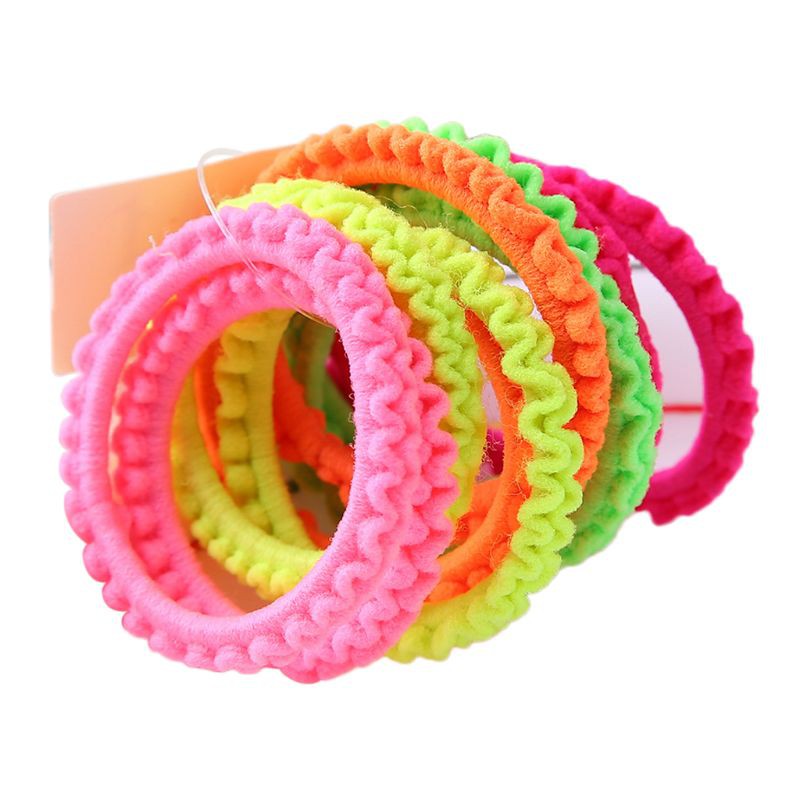 [Do] 10Pcs Children Girls Elastic Rubber Band Fluorescent Colorful Hair Rope Wavy Spiral Lumpy 