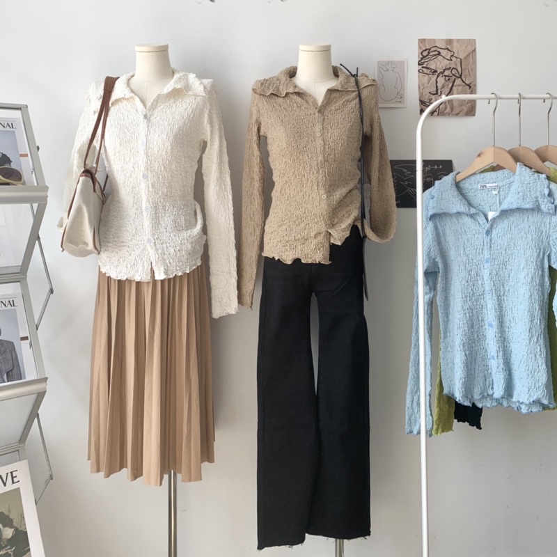 Áo thun nhúng gân chất co giãn tay dài