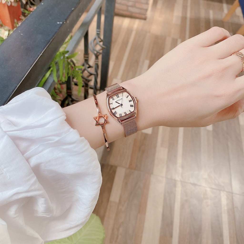 Combo đồng hồ nữ Julius JA-1242 + dây da nâu | Julius Official