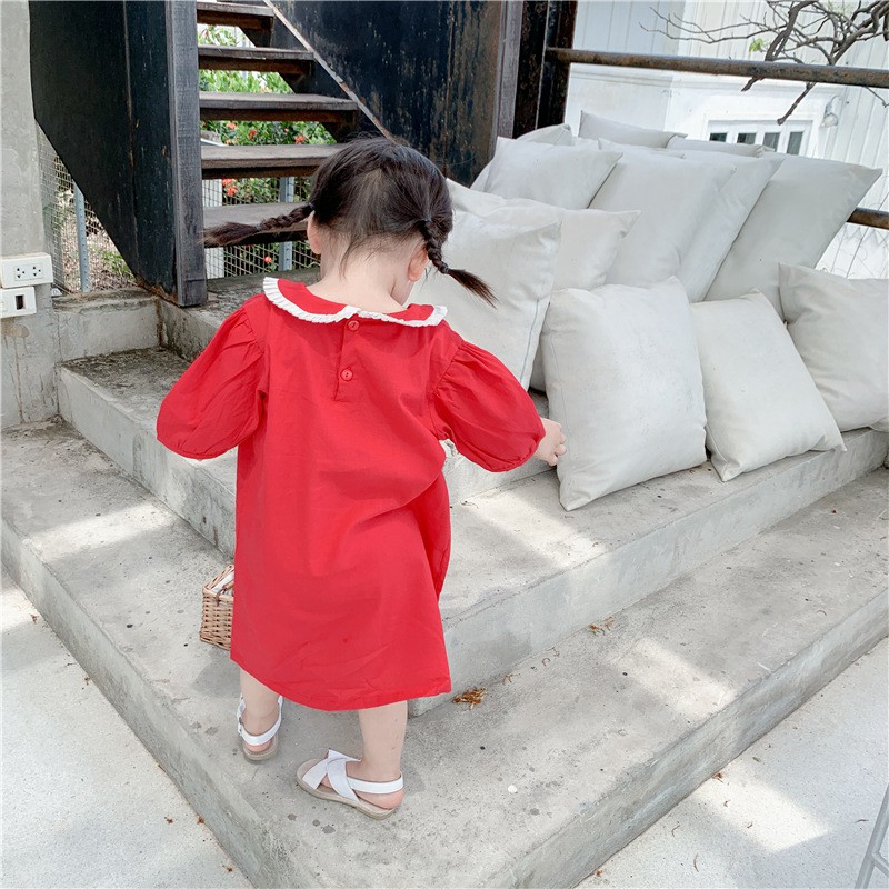 Váy bé gái đầm suông tay lỡ thiết kế cổ sen thời trang trẻ em từ 1 tuổi đến 5 tuổi