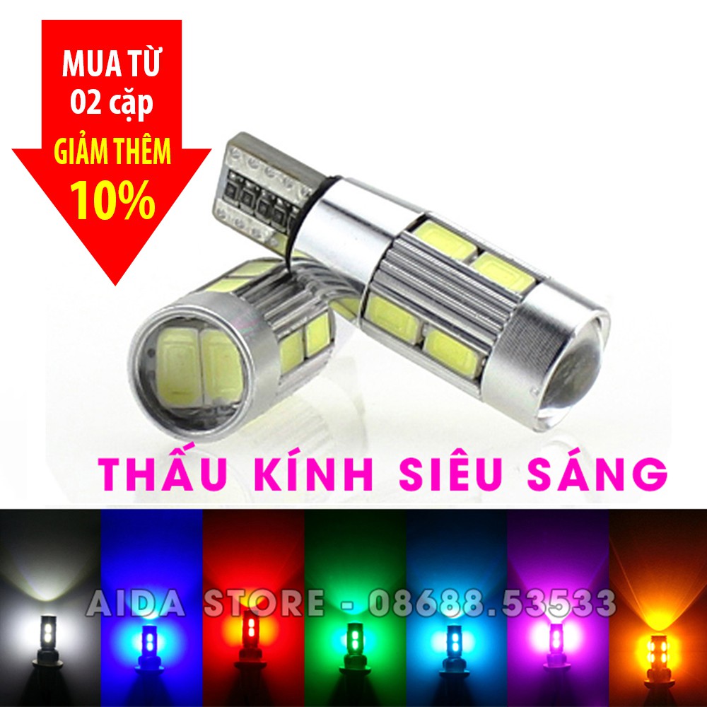 Cặp (02 bóng) đèn led demi, xi nhan thấu kính siêu sáng T10 10SMD 5630