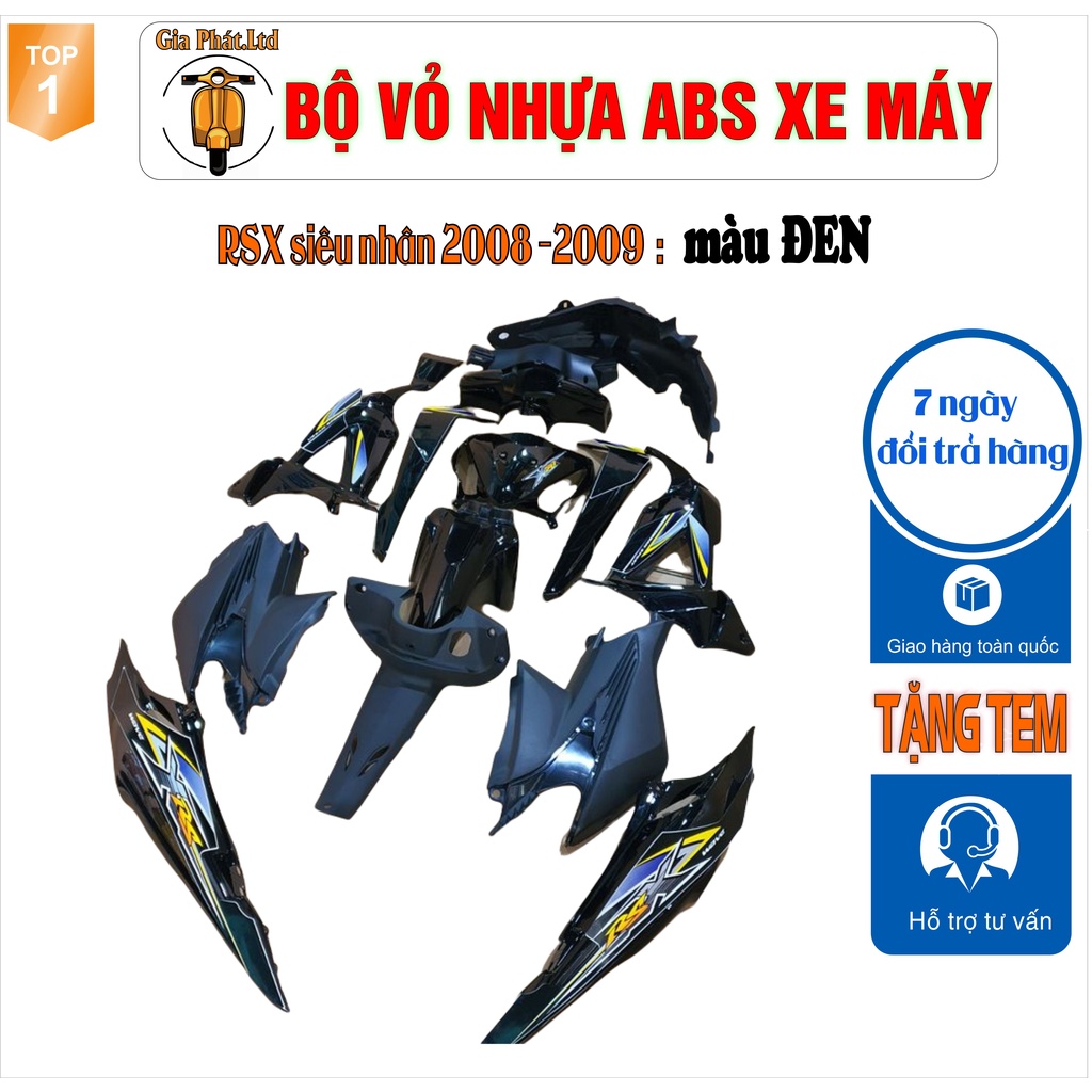 Bộ vỏ nhựa dàn áo xe wave RSX SIÊU NHÂN -RSX 100 đời 2008 đến 2009 -nhựa cao cấp loại 1 màu ĐEN_SPP-8488