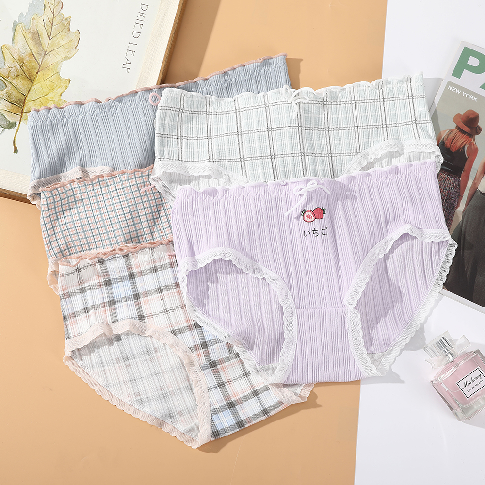 Quần lót AIJOLEN cotton mềm mại thoáng khí lưng vừa họa tiết kẻ sọc phong cách Nhật Bản nhỏ nhắn xinh xắn dành cho nữ