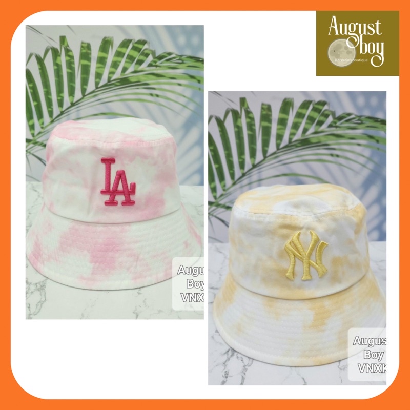Mũ nón nam nữ Bucket màu loang tie dye M L B logo LA NY hồng vàng