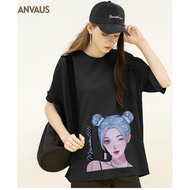 Áo thun cộc tay GUCCI áo phông hot trend hình cô gái búi tóc không bong tróc đáng yêu cho nữ