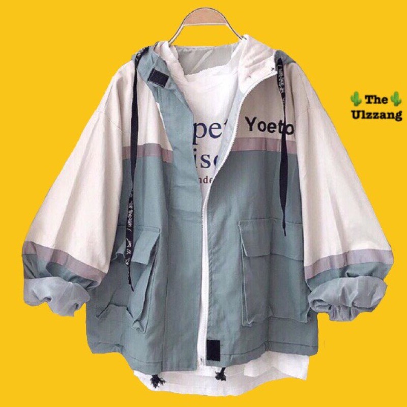 🌵 𝐓𝐡𝐞𝐔𝐥𝐳𝐳𝐚𝐧𝐠 🌵 042 Áo Khoác Kaki 2 Lớp Phối Màu Thêu Chữ (Kèm Video, Hình Chụp Thật)