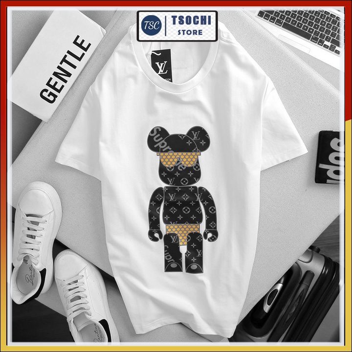 Áo thun nam tay ngắn cổ tròn chất phông cotton co dãn 4 chiều in hình Gấu LV mã GZ216