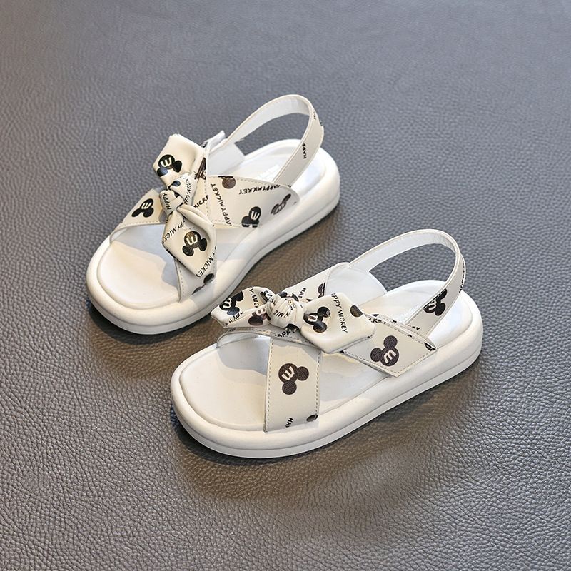 Dép Sandal Quai Hậu Cho Bé Gái 2-6 Tuổi Hình Micky,Quai Nơ Khóa Dán Da Mềm Siêu Xinh