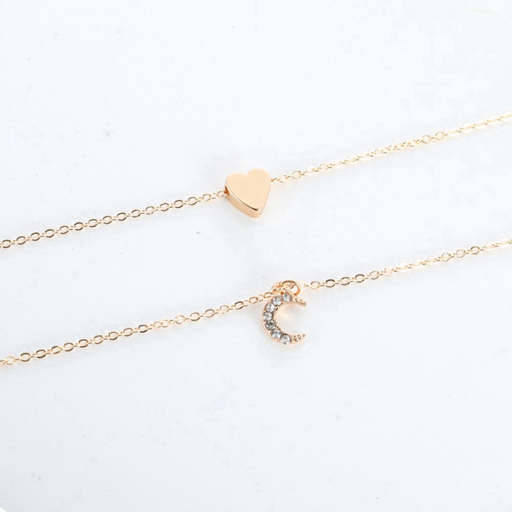 Dây chuyền hai lớp đính mặt trăng và trái tim