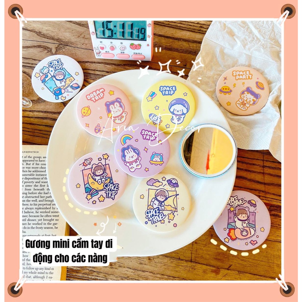 Gương Mini Cầm Tay Đáng Yêu ARIA DECOR, Gương tròn bỏ túi tiện dụng