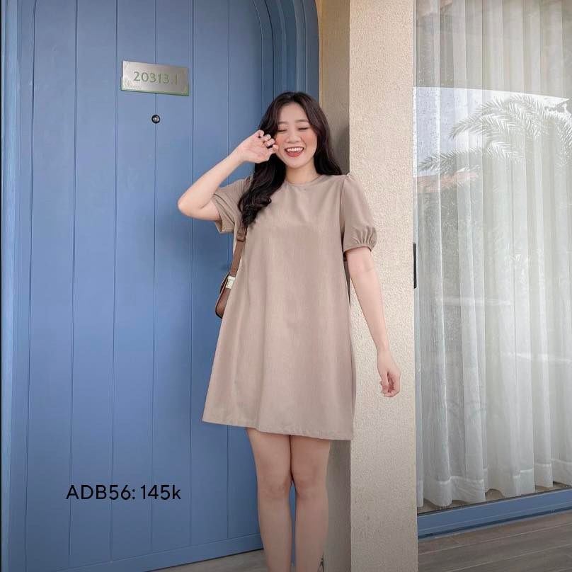 Đầm dáng suông rộng thắt dây nơ lưng tay phồng cổ tròn CHIBEST ADB56