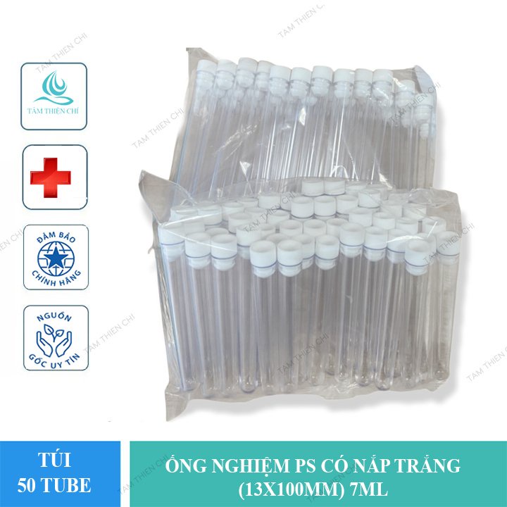 Ống nghiệm PS 7ml có nắp không nhãn túi 50 cái