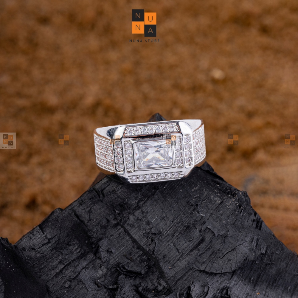 Nhẫn đính đá nhân tạo, nhẫn bạc nam freesize- DN1201