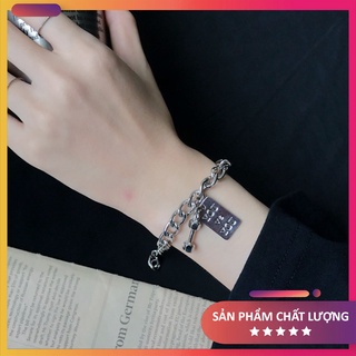Vòng đeo tay nam nữ mạ bạc sáng bóng, mặt khắc chữ độc đáo, thép titan siêu bền không bạc màu và chống nước