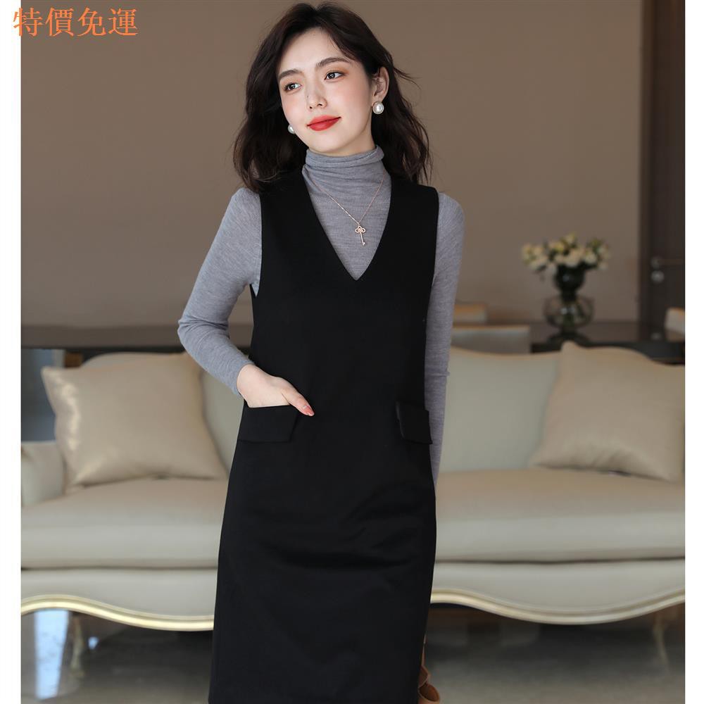 Đầm len sát nách màu đen kiểu Hàn Quốc thời trang thu đông 2020 cho nữ