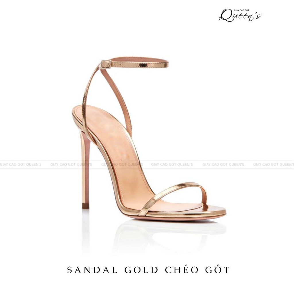 Giày Sandal Cao Gót Màu Gold Chéo Gót Dây Mảnh Sang Chảnh Tôn Dáng Thanh Lịch Cho Nữ Dự Tiệc Cưới Công Sở Cao 9-11 cm