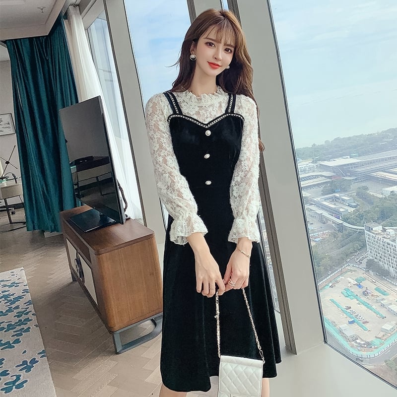 🌸Hàng Order(Sẵn 3XL,4XL)🌸Váy Đầm Bigsize Nhung Tay Ren Cổ Bèo Đính Đá Dáng Dài Tiểu Thư Nữ Tính🌸Hàng Quảng Châu
