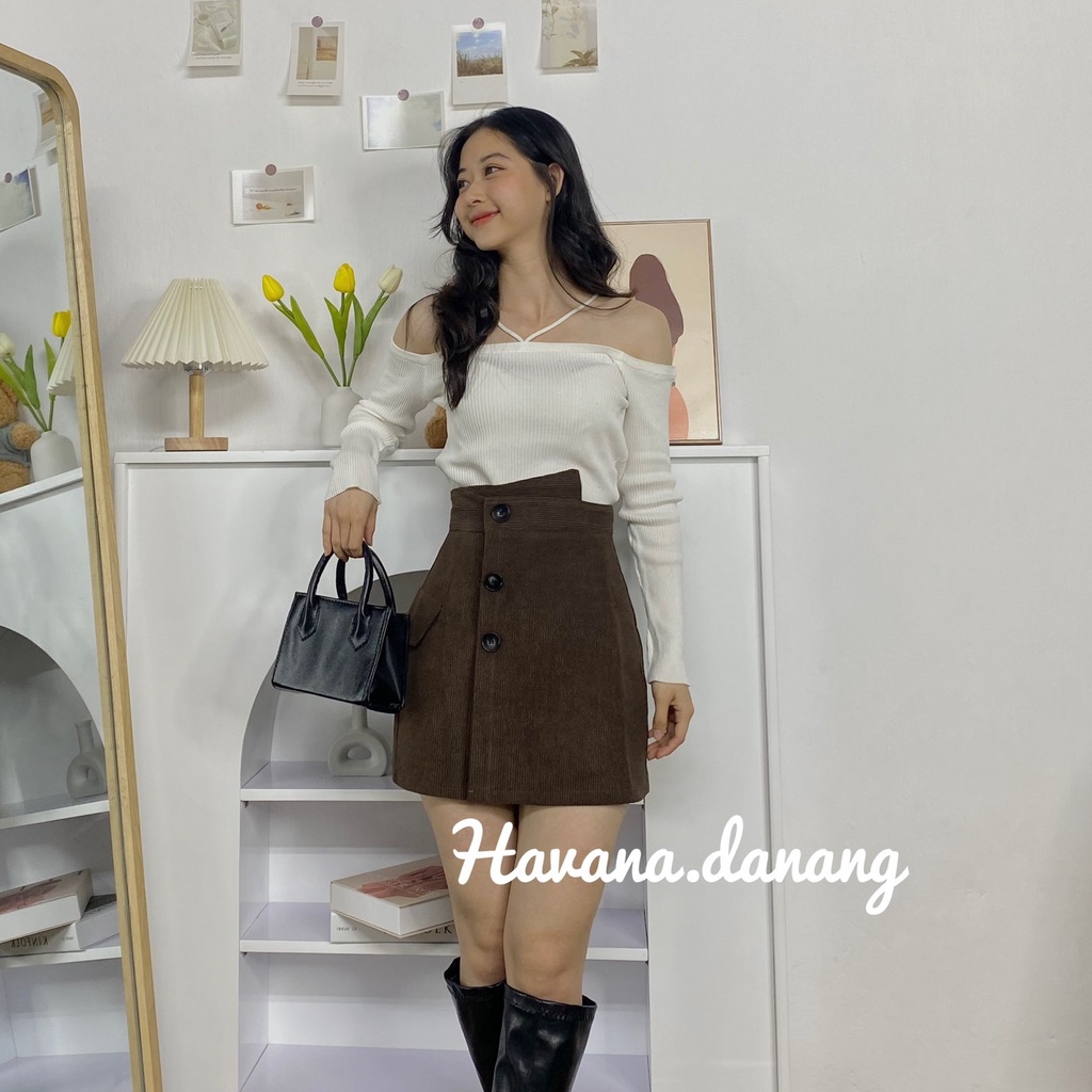 Chân váy chữ a, chân váy ngắn, chân váy cạp lệch chất nhung tăm xịn AE56