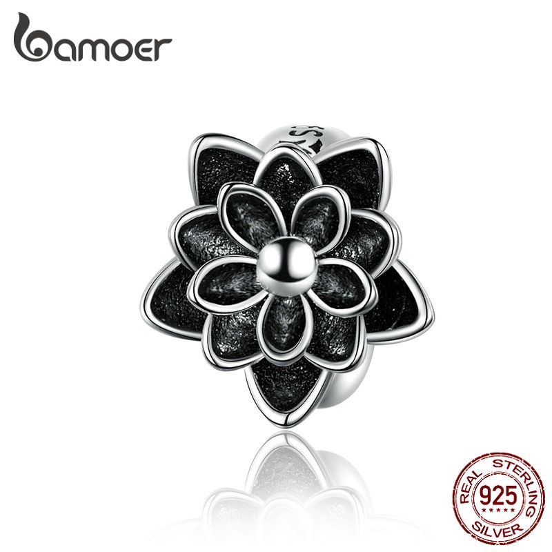Hạt charm Bamoer mạ bạc hình hoa sen xinh xắn trang trí vòng tay