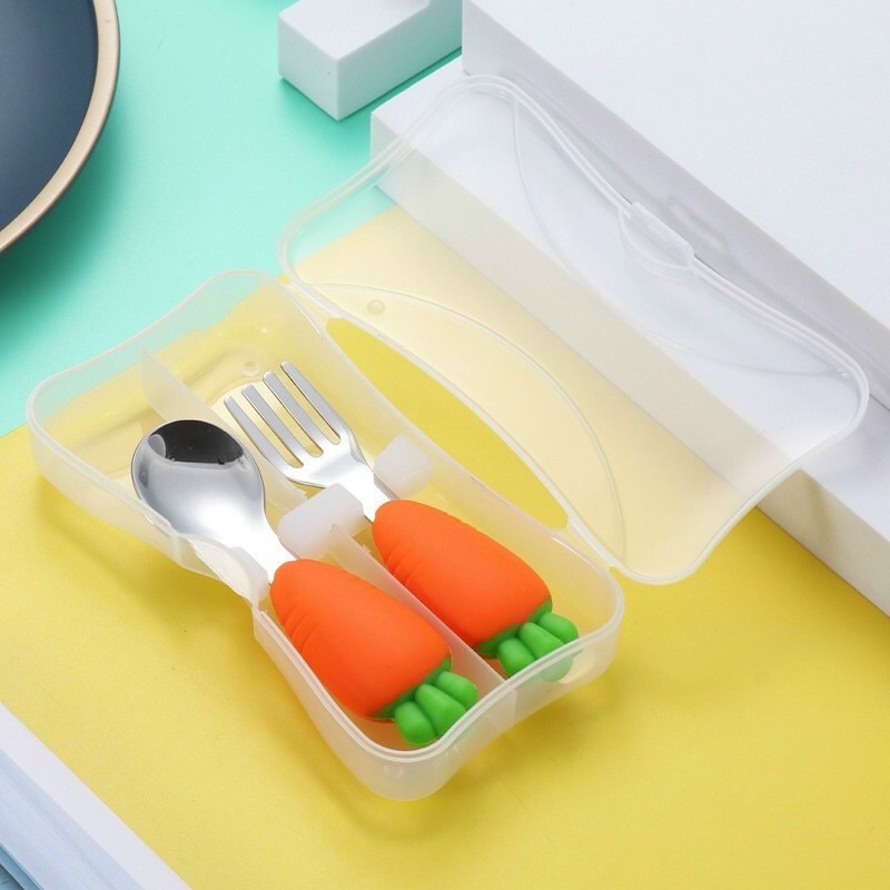 Set thìa nĩa hình cà rốt, chân mèo cho bé ăn dặm [hình thật]- Nhà bum lienlebc