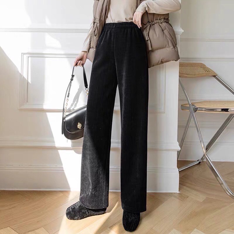 Quần ống rộng nữ dáng dài chất nhung tăm phong cách hàn quốc thời trang nữ