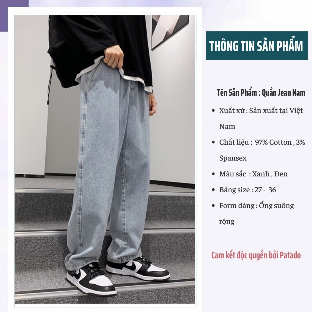 Quần bò nam ống rộng, quần jean baggy nam nữ dáng suông vải jeans cao cấp SR01 không phai màu