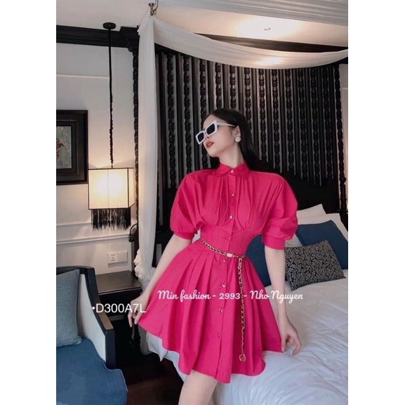Đầm Sơ Mi Nữ Dáng Xòe Tay Bồng Xếp Ly Eo Vải Thô Mát Thời Trang Đi Tiệc Công Sở Thanh Lịch Bebedoll