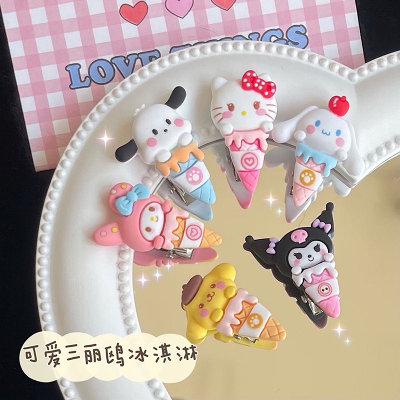 SANRIO Kẹp Tóc Mái Bên Hình Kem Ốc Quế Cún Cinnamon Hoạt Hình Dễ Thương Cho Bé Gái Ins
