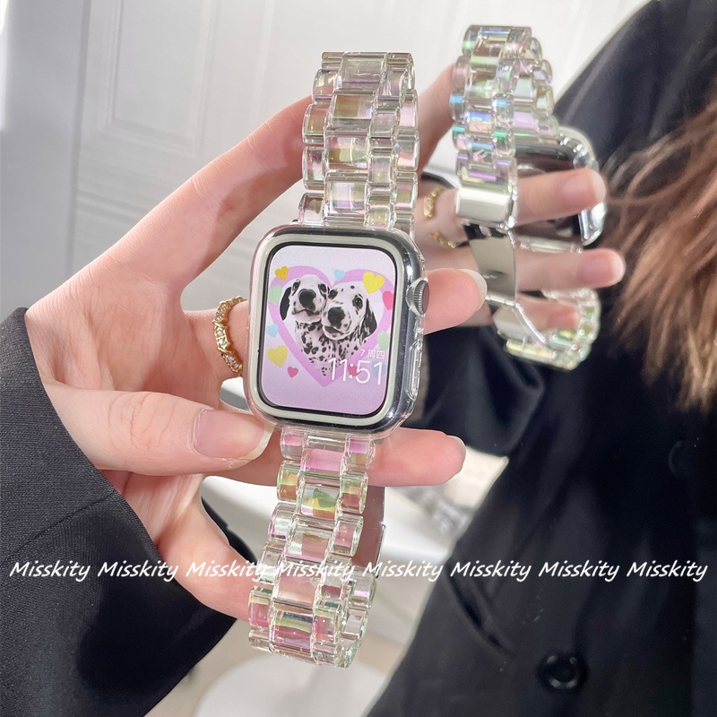 Dây Đeo Nhựa Màu Laser Cho Đồng Hồ Thông Minh Apple Watch Series 7 6 5 4 3 2 1 41mm 45mm 44mm 40mm 42mm 38mm
