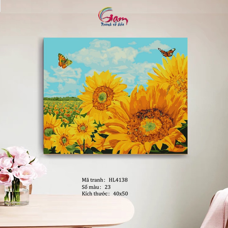 Tranh số hoá Gam hoa hướng dương căng khung 40x50cm HL4138