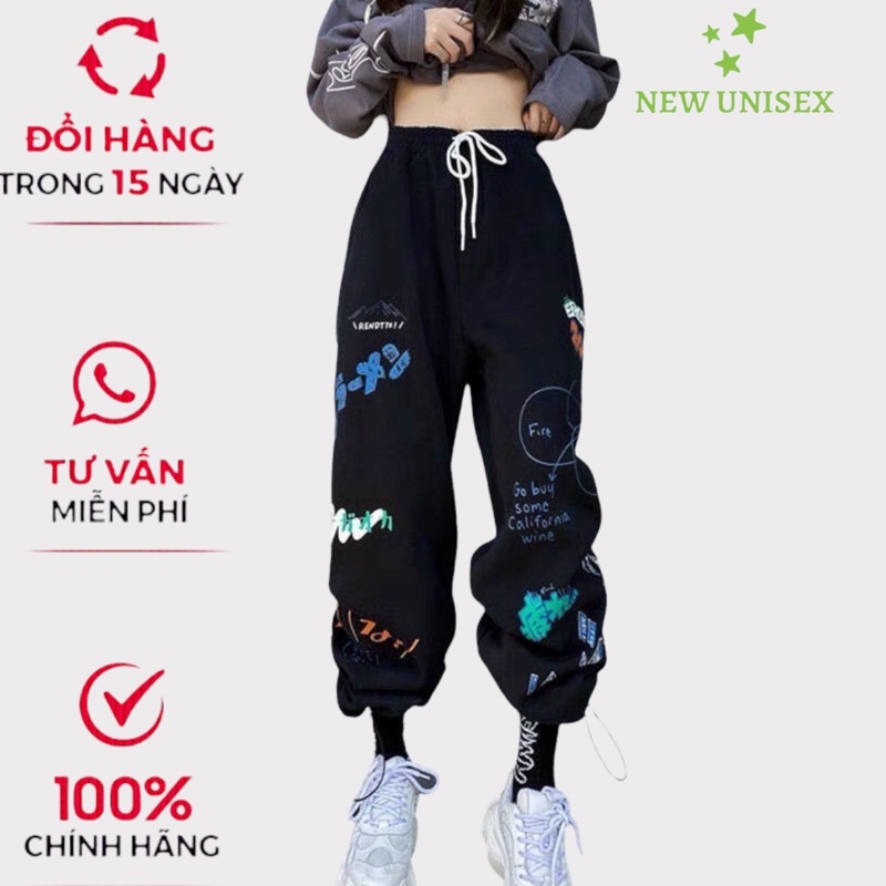 Quần Jogger Nữ Ống Rộng Có Dây Rút Gấu Chất Da Cá Mềm Mát In Họa Tiết Bắt Mắt Mặc Thoáng Mát [NEW UNISEX]