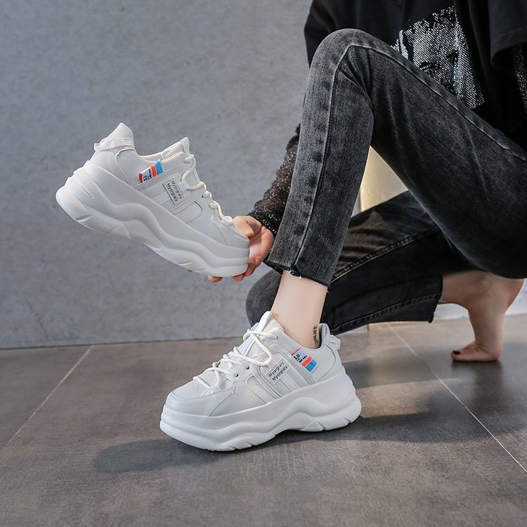 DFA LDOO (Video thật) Giày thể thao nữ Sneaker độn đế 6 cm gắn mác kẻ cam xanh hàng hiệu xò Dow 12 9