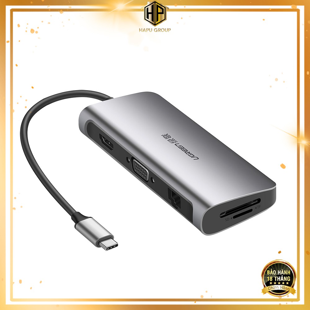 Hub đa năng USB Type C 6 in 1 Ugreen 40873 sang HDMI, VGA, USB 3.0, khe đọc thẻ nhớ cao cấp - Hapugroup
