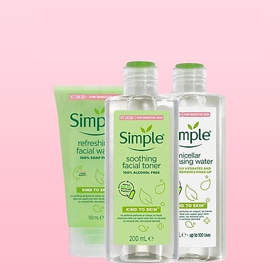 Sữa Rửa Mặt Simple - Nước Tẩy Trang và NƯỚC HOA HỒNG SIMPLE (3 Món )