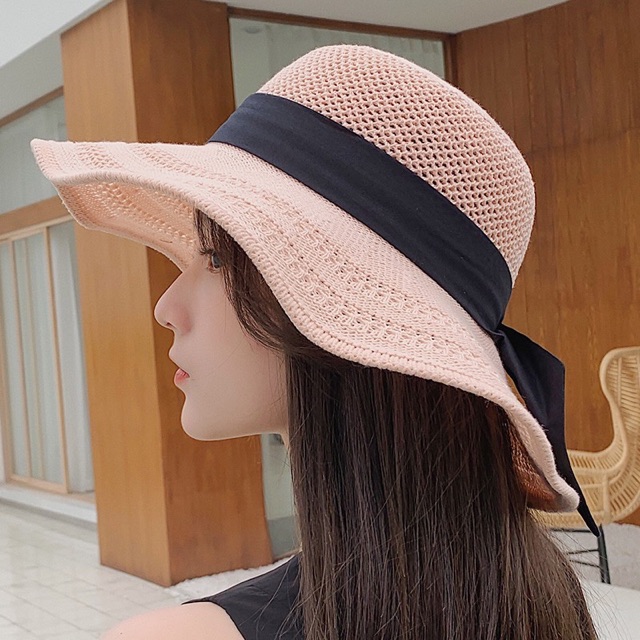 Mũ cói vành rộng cột nơ xinh cho bạn gái