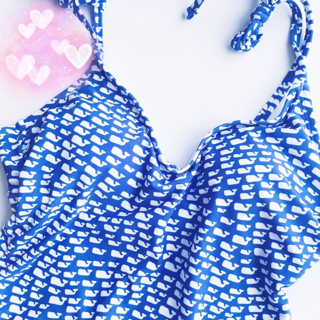 Bộ bơi, áo bơi 1 mảnh Monokini xanh kèm hoa tiết | BigBuy360 - bigbuy360.vn