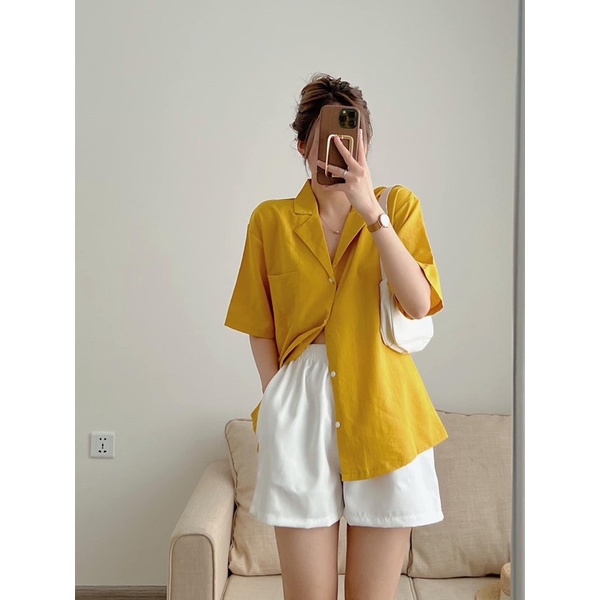 [Ảnh thật/Video] Áo sơ mi đũi lạnh Salim thiết kế Cổ V Áo sơ mi basic Hàn Quốc