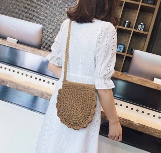 Túi cói mềm viền hoa