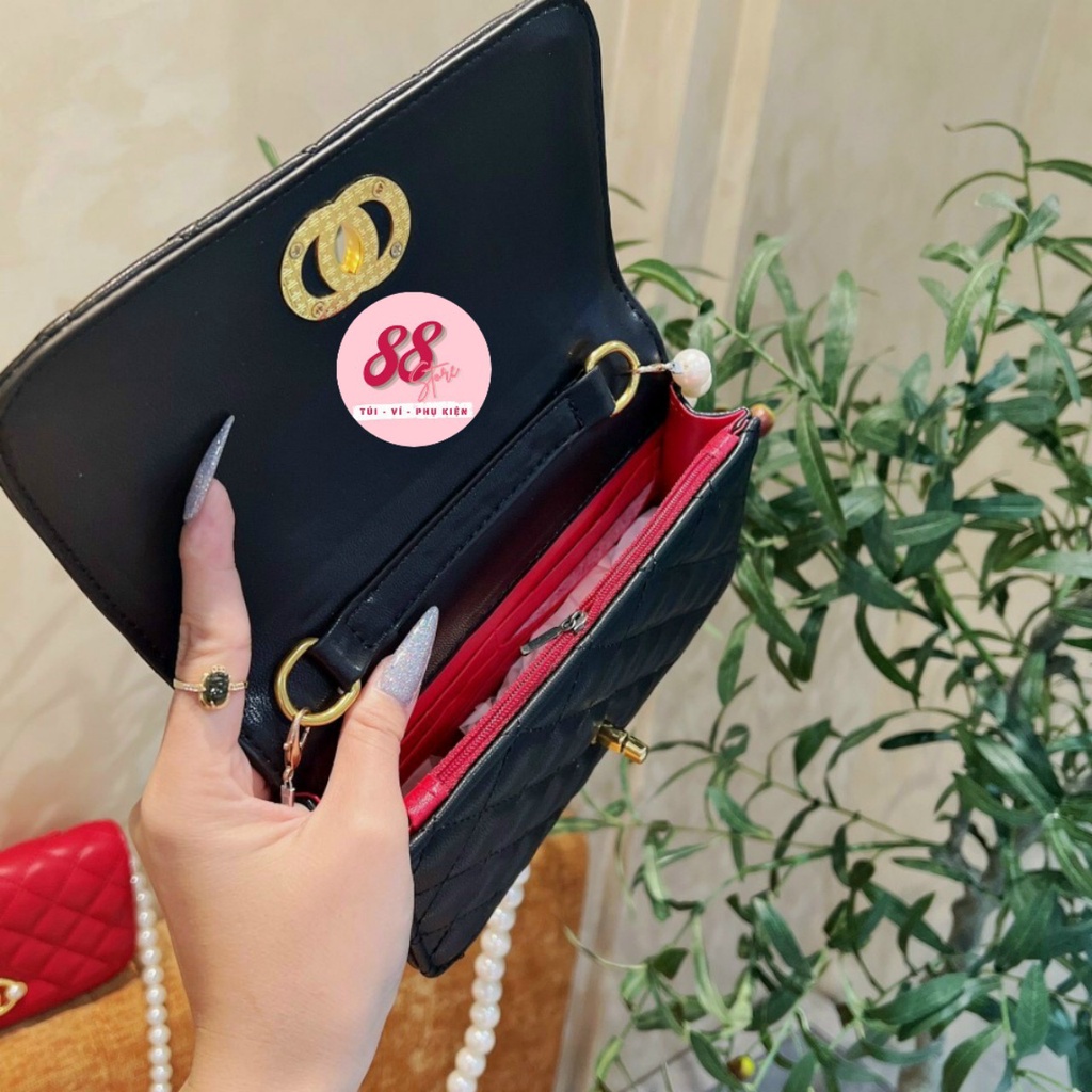 Túi xách nữ đeo chéo đẹp phối dây ngọc đi chơi dự tiệc da pu ô trần trám thời trang cao cấp TX-117