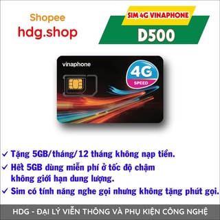SIM VINA 4G D500 tặng 5gb/tháng TRỌN GÓI 1 NĂM không nạp tiền duy trì