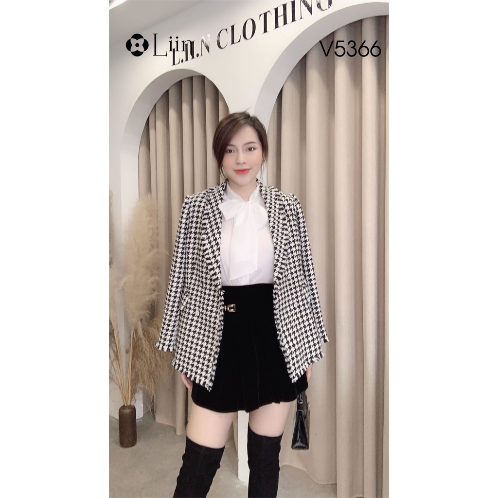 Áo vest Dạ Tweet dáng dài họa tiết Răng Sói dày dặn, kiểu dáng sang trọng Liin Clothing V5366 | BigBuy360 - bigbuy360.vn