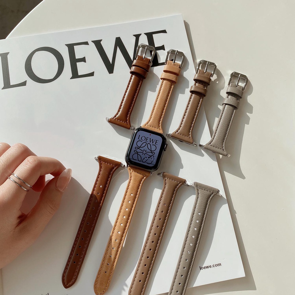 Dây đeo bằng da thật cho đồng hồ Apple Watch Series IWatch 7 / 6 / 5 / 4 / 3 /SE 45mm / 40mm / 42mm / 38mm /41mm / 44mm